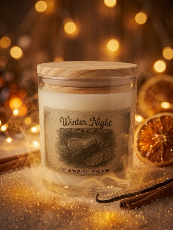 Hand Crafted Other - 9oz Winter Night Candle | Cinnamon Vanilla Orange Citrus | Soy Wax Candle